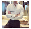 Elegant men's slim-fit dress shirt in solid color, perfect for spring, featuring a turn-down collar and long sleeves.