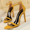 Formal occasion sandals with buckle ankle strap and thin heel