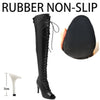 Statement-making black over-the-knee boots with sexy peep toe and side zip