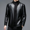 Classic goatskin leather jacket for men, lightweight, stylish, with stand collar and zipper, perfect for spring and autumn.