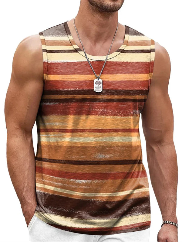 Men's breathable knit tank top with colorful retro stripes for spring and summer