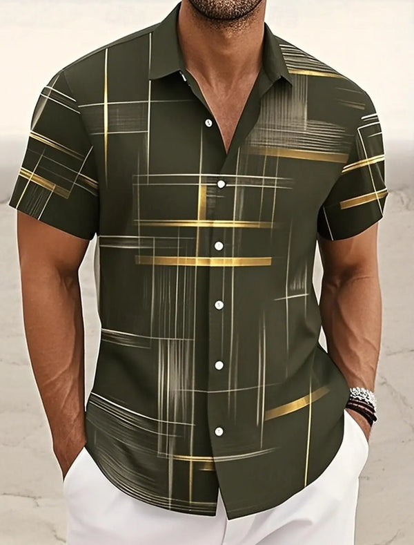 Classic fit casual shirt with contemporary grid pattern and quick-drying polyester construction
