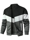 Men's trendy color block bomber jacket in US sizes, perfect for all-season wear and stylish casual outfits.