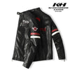Stylish Men's PU Leather Biker Jacket in red, black, and dark blue with embroidery, perfect for winter and casual outings.