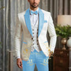 Luxury men's wedding suit set featuring an ivory blazer and burgundy vest, perfect for formal events and custom tailored fit.