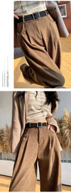 Chic high-waist corduroy wide-leg pants for women, perfect for autumn fashion and casual office wear.
