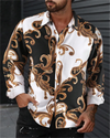 Stylish men's casual silk blend shirt in slim fit with turn-down collar and eye-catching 3D print for modern fashion.