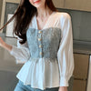 Elegant V-Neck White Chiffon Blouse for women, featuring full-length sleeves and lightweight, breathable fabric for all-seaso