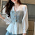 Elegant V-Neck White Chiffon Blouse for women, featuring full-length sleeves and lightweight, breathable fabric for all-seaso