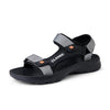Detail shot of adjustable hook and loop closure on supportive sandals