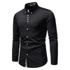 Classic men's white long sleeve polo shirt with stand collar, single-breasted closure, perfect for business casual and all se