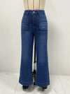 Chic high-waisted wide-leg jeans for women, featuring a relaxed fit, pockets, and subtle distressed details for modern style.