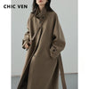 Polished Authority Belted Woolen Trench Coat in classic silhouette with turtleneck collar
