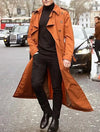 Men's Classic Long Trench Coat in polyester, perfect for autumn and winter, featuring a loose fit and single-breasted closure