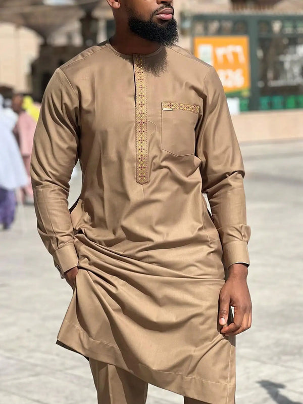 Traditional African heritage outfit in breathable polyester with bold patchwork print design