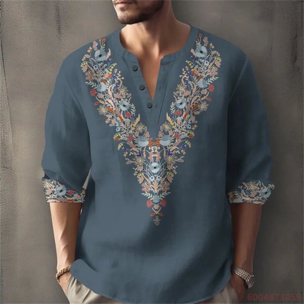 Breathable geometric henley featuring easy-wear pullover design