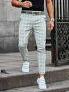 Plaid slim fit suit pants for men, stylish and casual, perfect for autumn and winter, made from high-quality polyester.