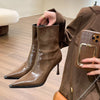 Chic women's ankle boots with zipper, high heel, pointed toe, perfect for autumn and winter fashion, made of PU leather.