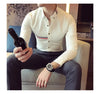 Elegant men's slim-fit dress shirt in solid color, perfect for spring, featuring a turn-down collar and long sleeves.