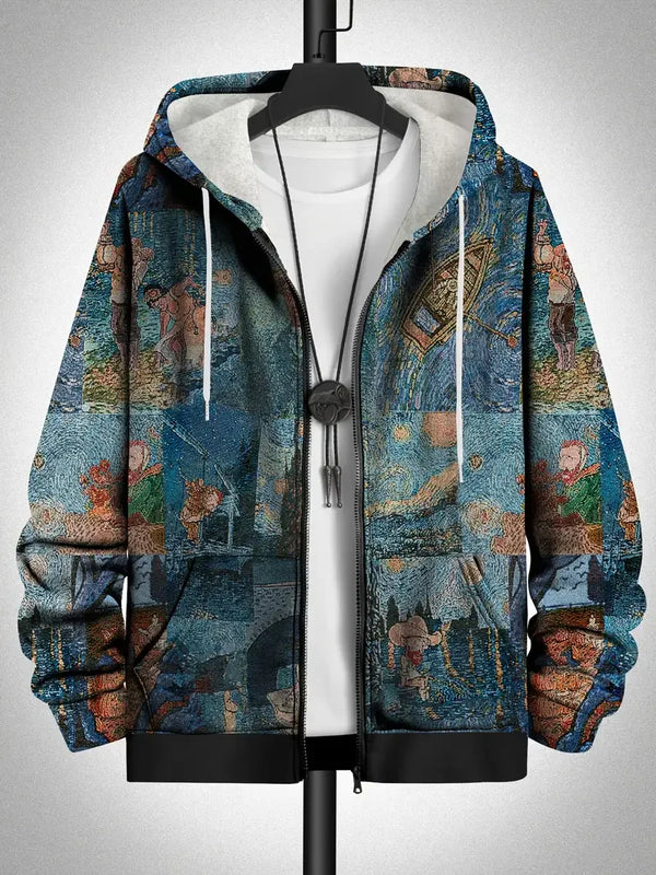 Colorful plaid patchwork hoodie for men with hooded design and comfortable regular fit