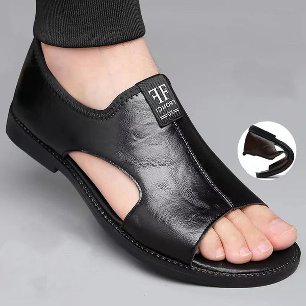 Casual flat sandals for men featuring durable leather construction