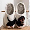 Cozy plush dog slippers in soft fabric with adorable canine design for indoor wear