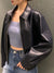 Chic cropped leather jacket for women in premium faux leather, perfect for autumn and winter streetwear fashion.
