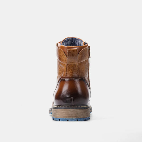 Sophisticated leather ankle boots featuring convenient zipper and low heel