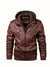 Sleek men's PU leather biker jacket with detachable hood, slim fit, perfect for autumn and winter, stylish and windproof.