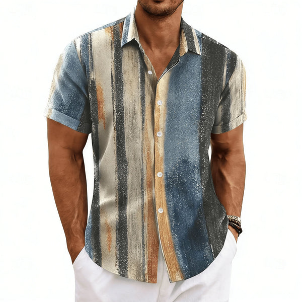 Color block vertical stripe button-up shirt with chest pocket detail in vintage aesthetic