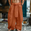 Vintage style men's pants in wine red cotton linen with relaxed flowing fit