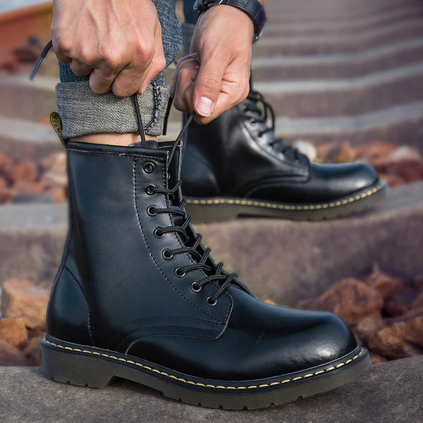 Waterproof leather boots, perfect for all-weather riding.
