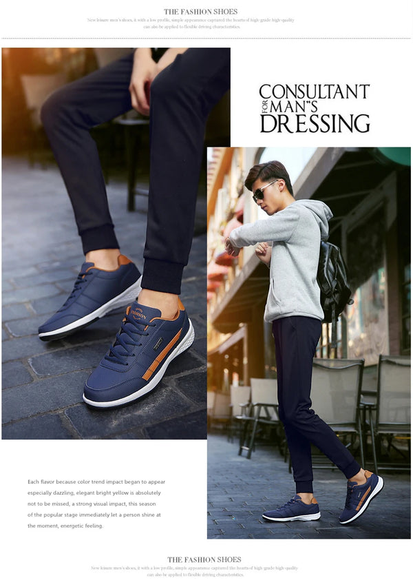 Breathable men's sneakers with Italian leather upper and non-slip outsole design
