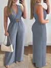 Flattering black jumpsuit with V-neckline and flowing wide-leg cut