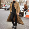 Men's Classic Long Trench Coat in polyester, perfect for autumn and winter, featuring a loose fit and single-breasted closure