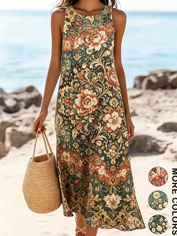 Close-up of functional side pocket on bohemian floral sundress