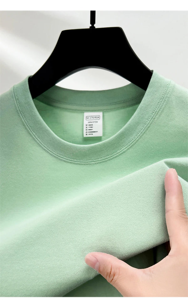 Men's solid color cotton tee with durable construction