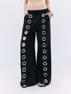 Comfortable Y2K drawstring pants in breathable knit fabric with hollow details and unisex relaxed fit