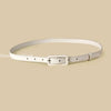 Chic skinny faux leather belt for women in vibrant red, perfect for casual and dressy outfits, adjustable for a perfect fit.
