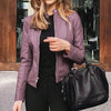 Chic slim fit faux leather moto jacket for women, perfect for autumn and winter, featuring a sleek zipper closure and tailore