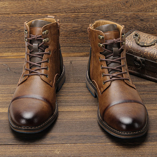 Genuine leather boots featuring side zip closure and weather resistance