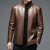 Classic goatskin leather jacket for men, lightweight, stylish, with stand collar and zipper, perfect for autumn and spring.