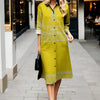 Timeless Bloom Collared Dress with 3D Floral Print