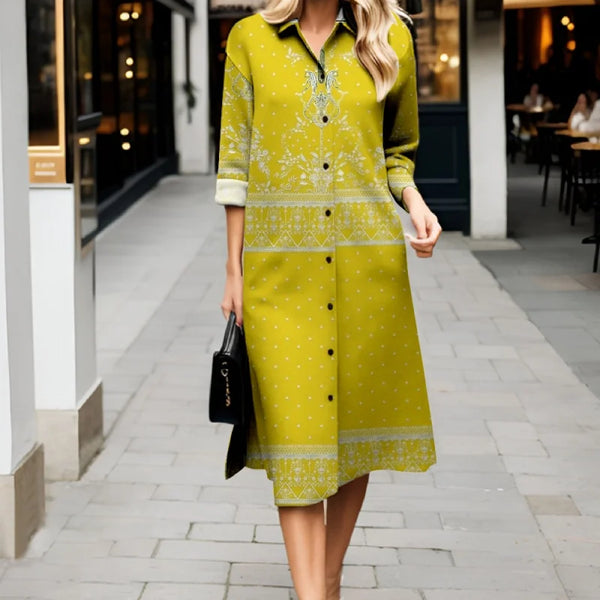 Timeless Bloom Collared Dress with 3D Floral Print