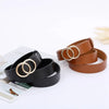Chic double ring PU leather belt for women in classic black, perfect for jeans, dresses, and versatile fashion outfits.