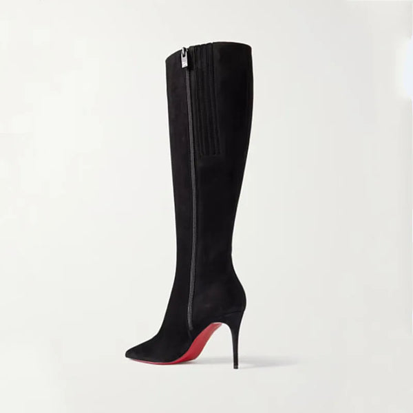 Fashionable black boots with a 9cm heel for added height.