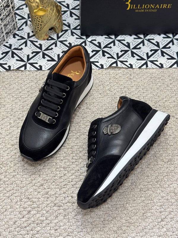 Men's black leather loafers with a plush feel and stylish design.