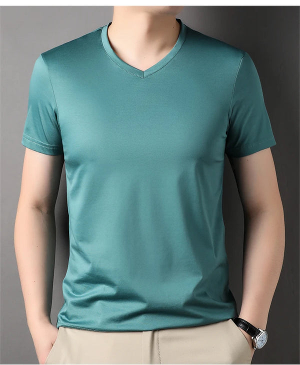 Breathable silk blend men's v-neck top