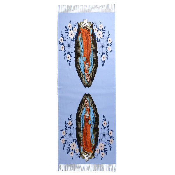 Soft polyester shawl featuring Virgin Mary, ideal for adding warmth and devotion to your outfit.