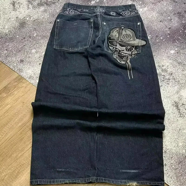 Embroidered denim jeans with artistic flair for self-expression.